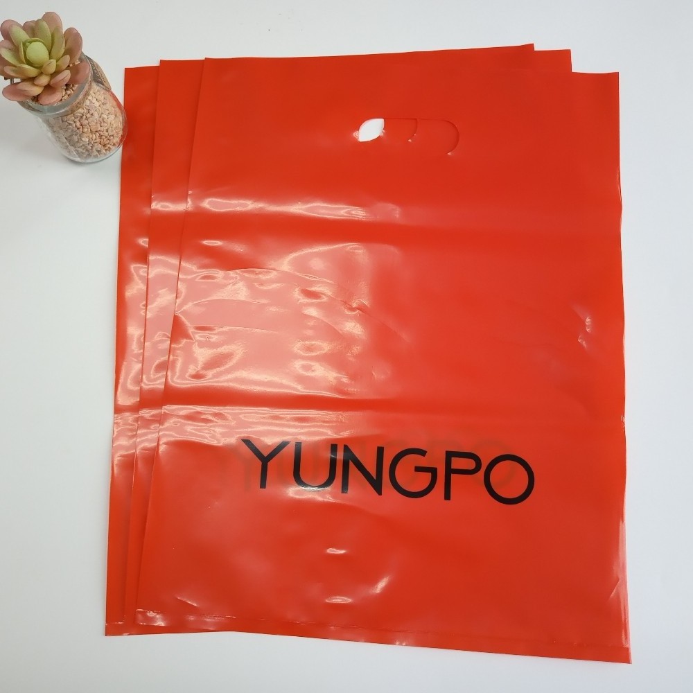 Factory wholesale environmental protection customized printing PE die-cut plastic shopping bag Recyclable handle tote bag