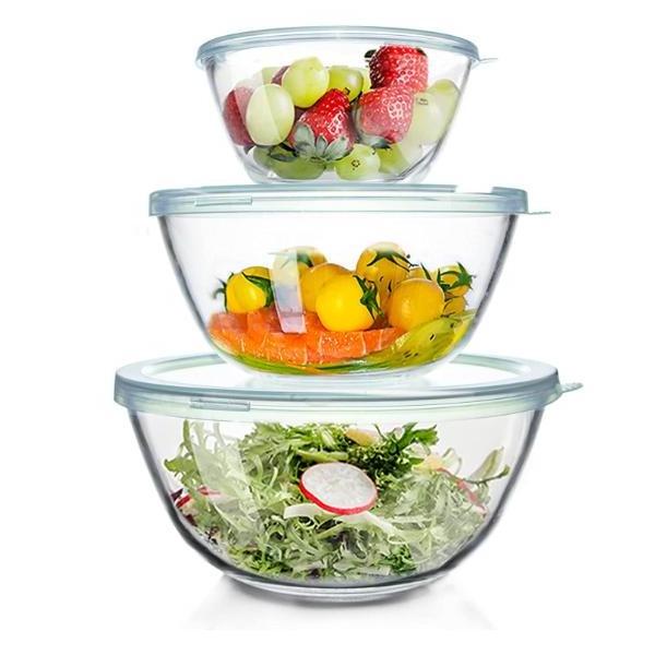 Glass Bowls Glass Salad Bowl with Lids For Cooking or Vegetables and fruits