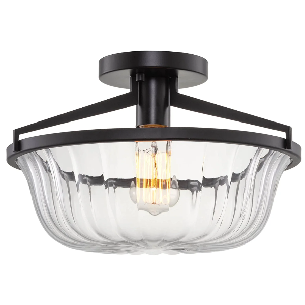 Modern Farmhouse Semi-Flush Mount Ceiling Light With Glass Lamp Shade