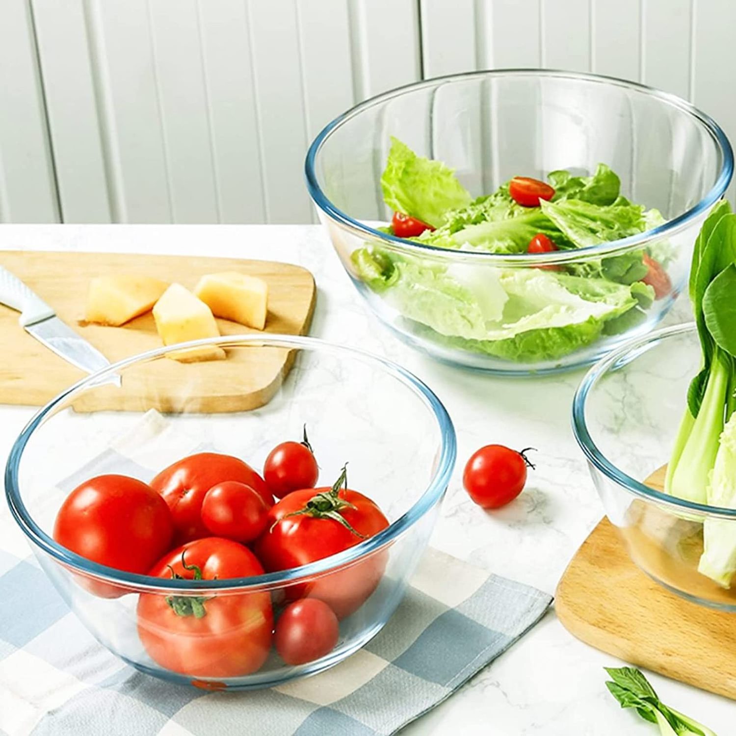 Glass Bowls Glass Salad Bowl with Lids For Cooking or Vegetables and fruits