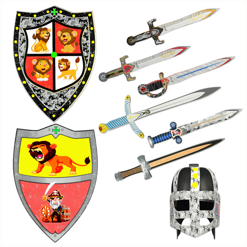 2024 Children's Medieval Joust Dual Dragon EVA Foam Toy Sword & Shield Knights Set Lightweight Safe for Event Favors Toy Gifts