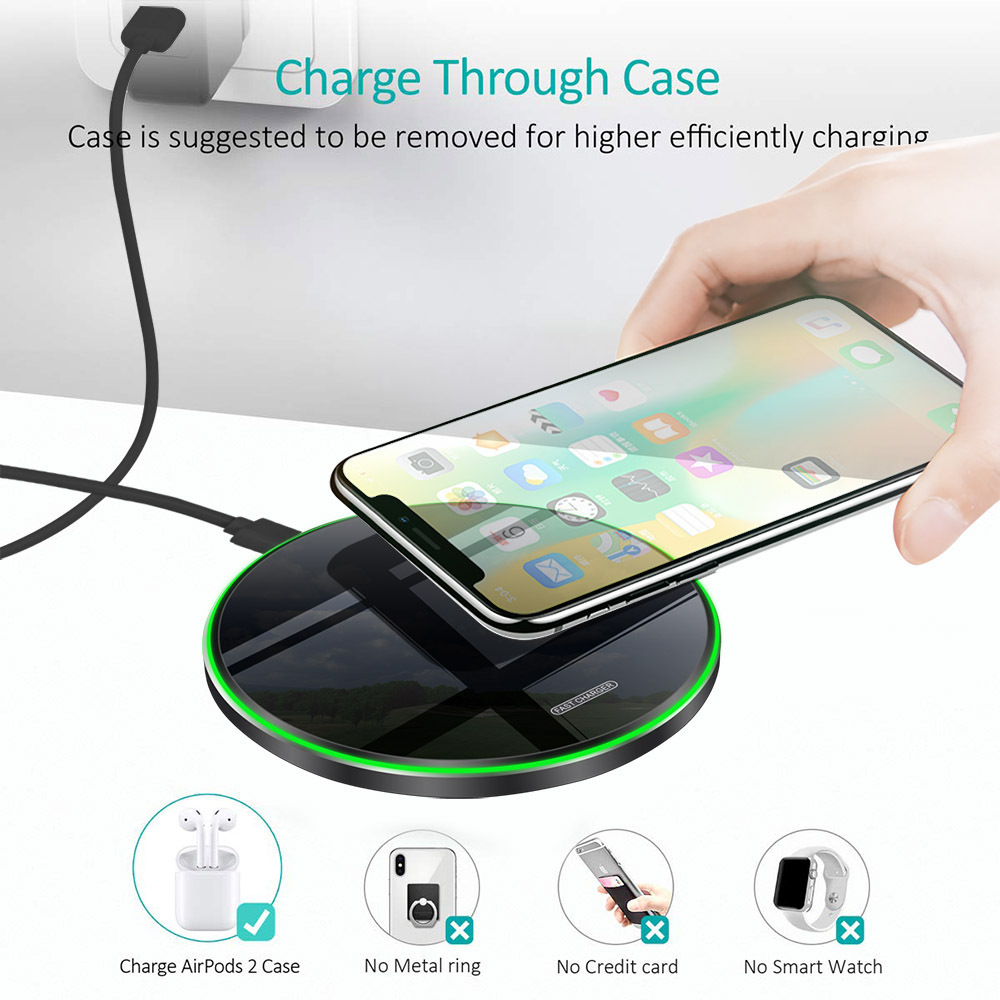 CE FCC ROHS Ultrathin 10W 15W Fast Wireless Charger qi Certified Aluminum Alloy Smart Phone Charger