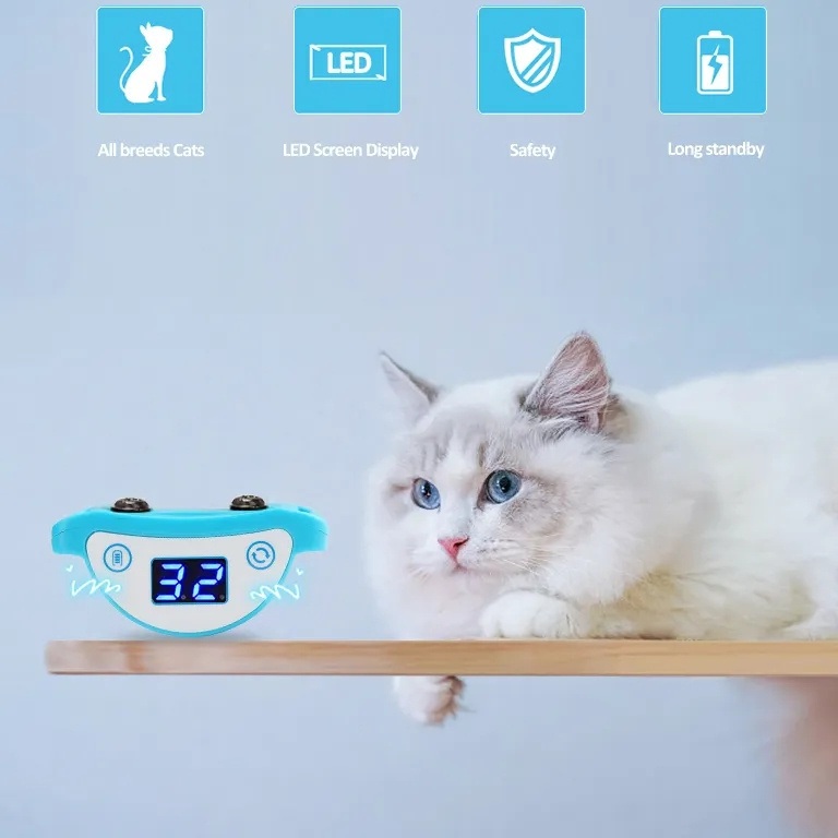 Best Price Humane Training Led Screen Automatically Stop No Shock Trainer Safety Cats Blue Vibration Anti Meowing Collar For Cat