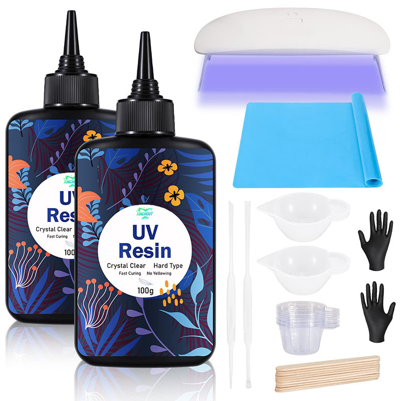 UV Resin Kit with Light  200g Upgraded Hard Type Crystal Clear Resin Kit 23 Lamp Beads UV Light for Craft Jewelry Making