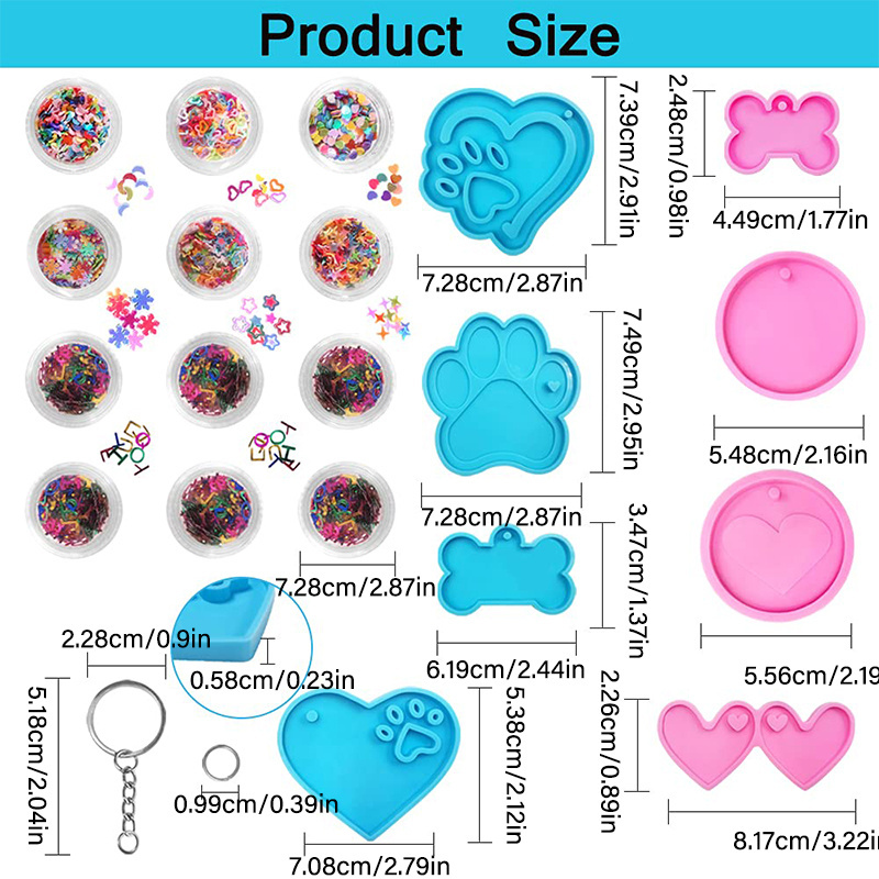 8 Pieces Bear Paw Dog Bone Silicone Mold with 10 DIY Keychain Silicone Jewelry Molds Kit Ring Bangle Pendant Resin Mold