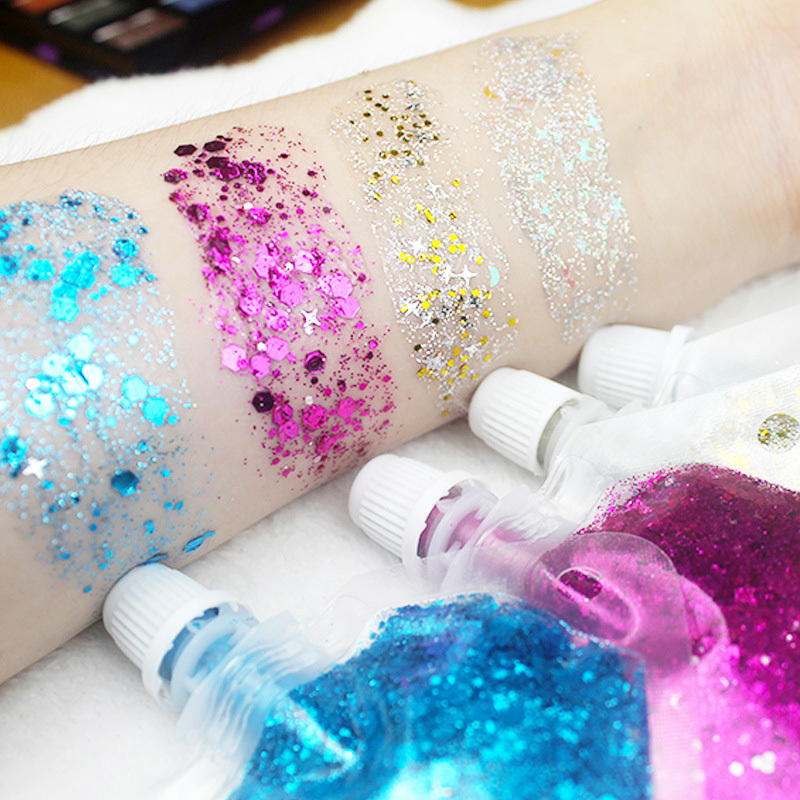 Multiple Colour Glitter Gel Sequins Glitter Paint for Face Body Eye Lip Hair Sparkling Holographic Gel Glitter Makeup