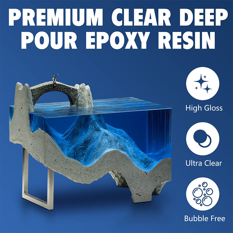 2:1 Deep Pour Resin 2 to 4 Inch Depth Clear Epoxy Resin Kit with Mixer Bubble Free for Table Top River Table, Wood Filler