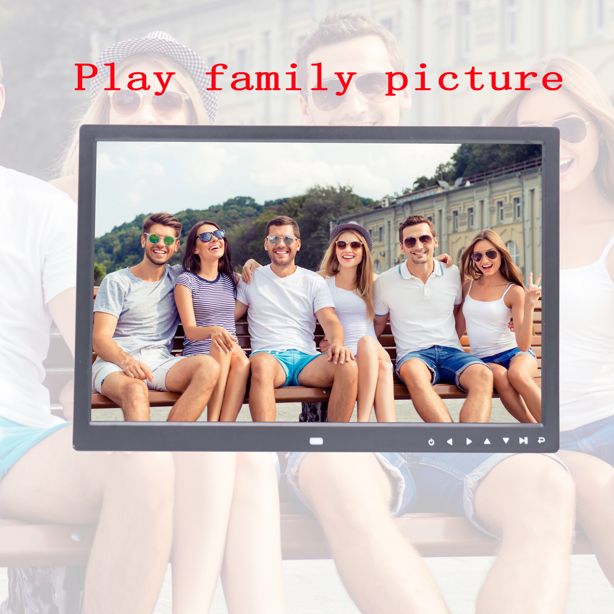 17 inch 17 inches digital photo frame touch buttons infront picture video player HD Input Wide screen digital picture frame