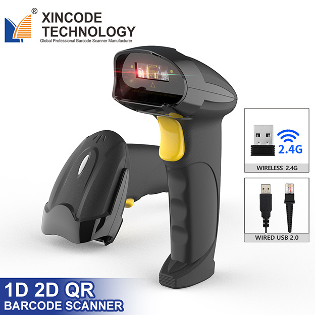 Xincode 2.4G USB Wireless Barcode Scanner 2D Laser Barcode Reader 1D Wired  Handheld QR Bar Code Scanners qr Barcode Scan Gun