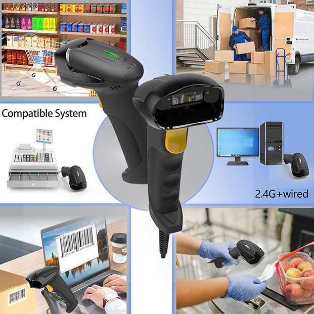 Xincode 2.4G USB Wireless Barcode Scanner 2D Laser Barcode Reader 1D Wired  Handheld QR Bar Code Scanners qr Barcode Scan Gun