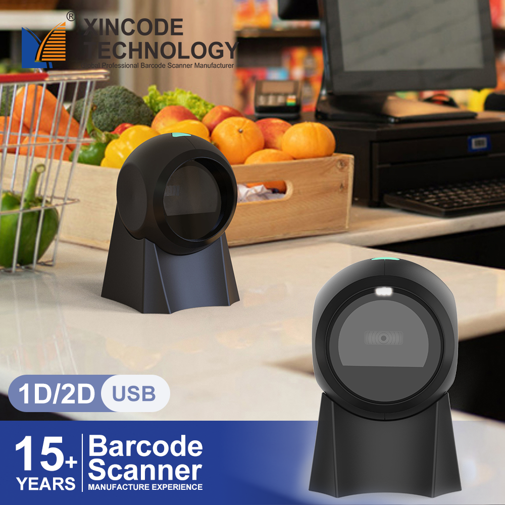 Xincode Table Barcode Scanner omnidirectional Desktop scan qr code scanner USB alipay payment price qrcode bar code reader