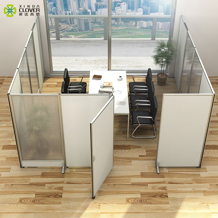 Aluminium profile melamine glass panel movable office partition wall with door