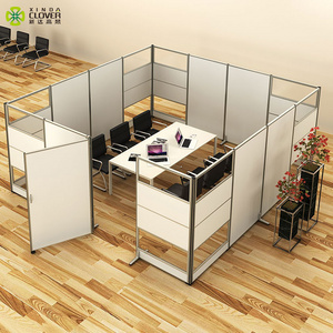 Aluminium profile melamine glass panel movable office partition wall with door