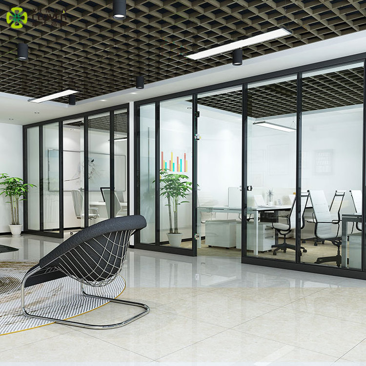 wholesale price interior aluminum frame channel modular room divider full hiegh glass wall partition for office