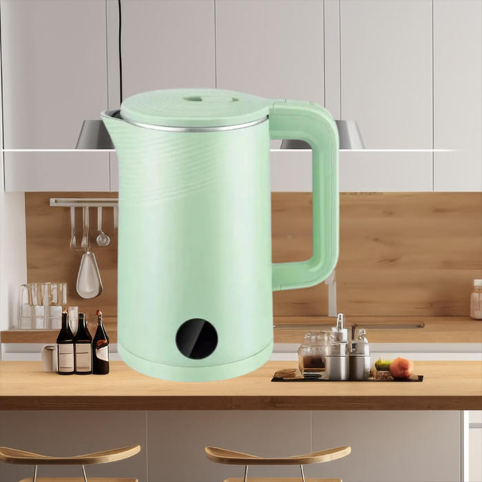 New Green Color Double Wall Electric Kettle Large Capacity And Caliber Water Kettle Quick Electric Kettle