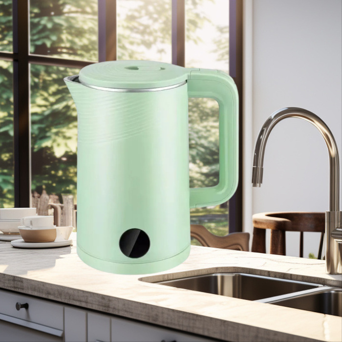 New Green Color Double Wall Electric Kettle Large Capacity And Caliber Water Kettle Quick Electric Kettle