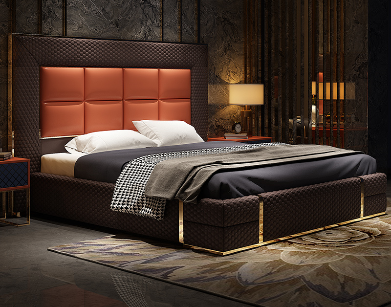 luxury bed Custom Size Italian modern design bedroom furniture tufty bed chesterfield style upholstery leather fabric bed frame