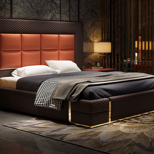 luxury bed Custom Size Italian modern design bedroom furniture tufty bed chesterfield style upholstery leather fabric bed frame