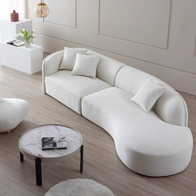 Wholesale half moon circle sectional fabric sofa set furniture  luxury couch living room modern velvet curved sofa