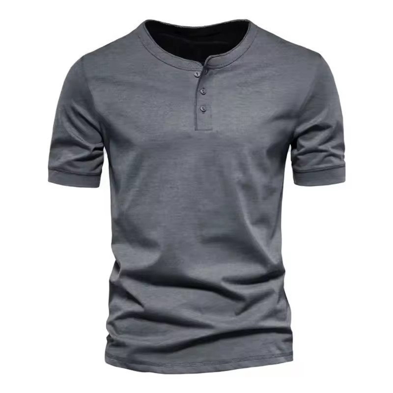 Men's Round Neck Bamboo Cotton 210GSM Button Up Short Sleeved T-shirt Leisure Fit Sports Running T Shirt