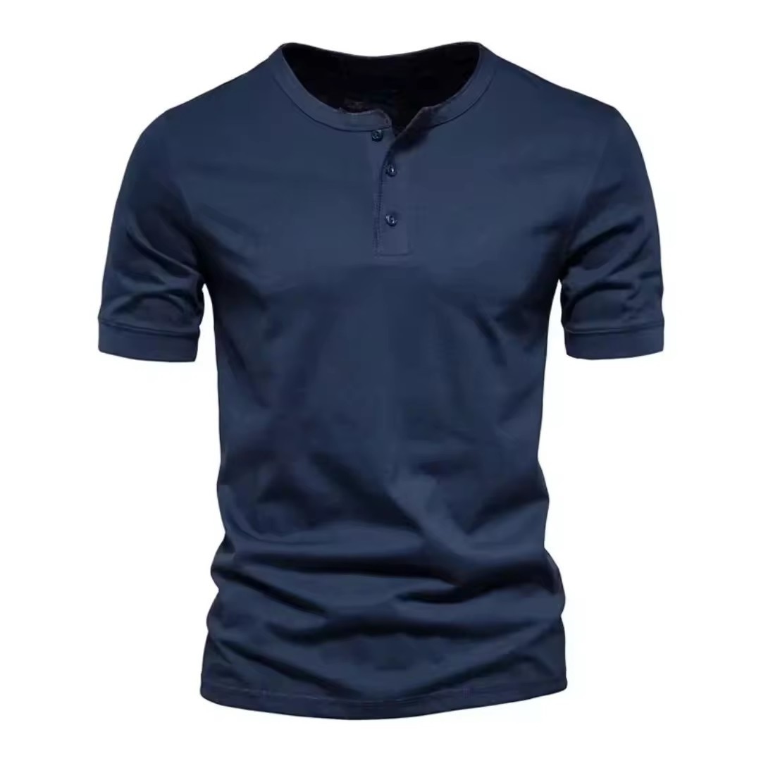 Men's Round Neck Bamboo Cotton 210GSM Button Up Short Sleeved T-shirt Leisure Fit Sports Running T Shirt