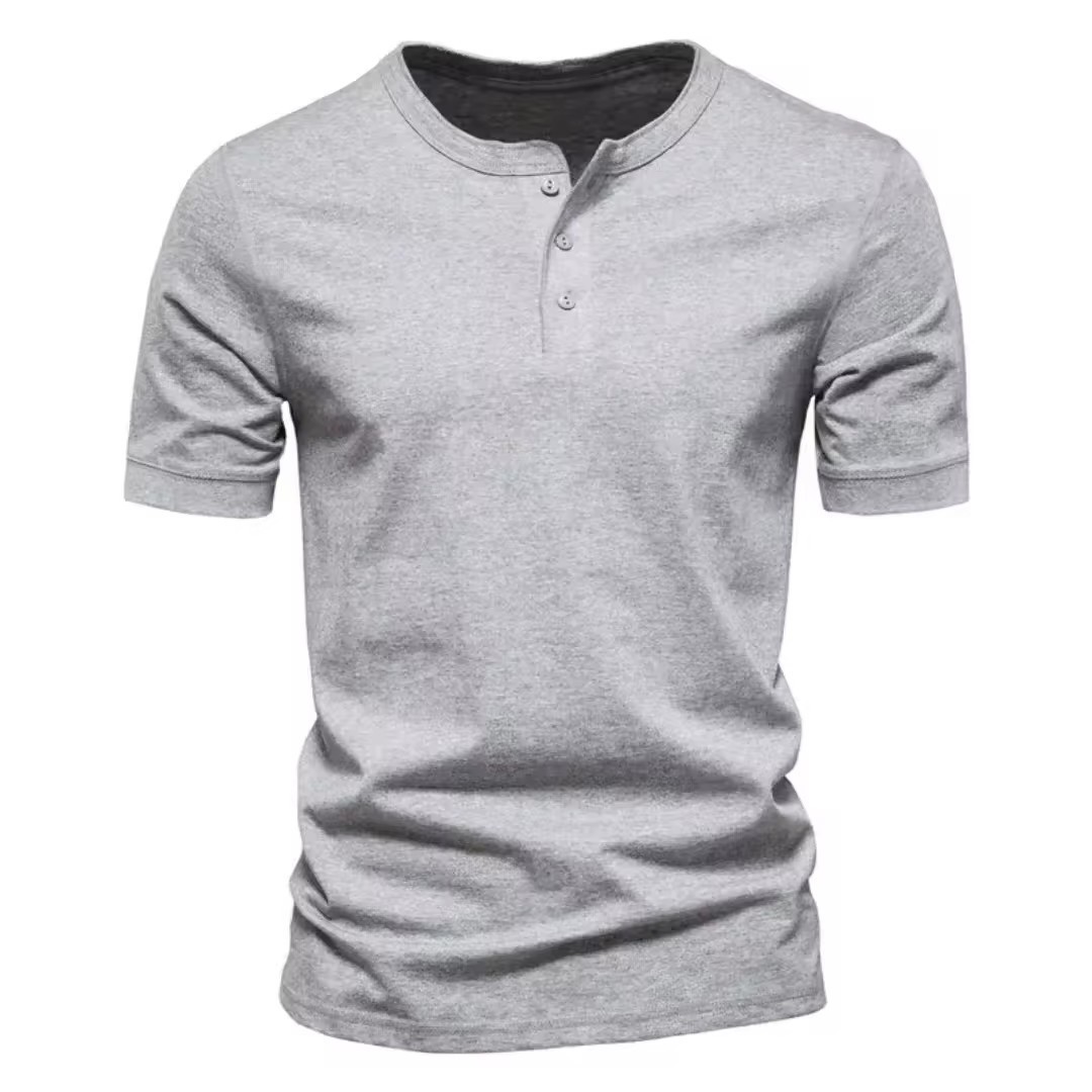 Men's Round Neck Bamboo Cotton 210GSM Button Up Short Sleeved T-shirt Leisure Fit Sports Running T Shirt