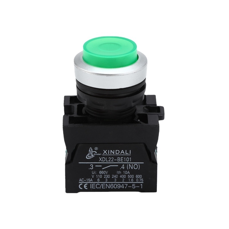 XDL22-CWL3361 Equipment 22mm Panel Mount LED Green Momentary Electric Push Button Switch