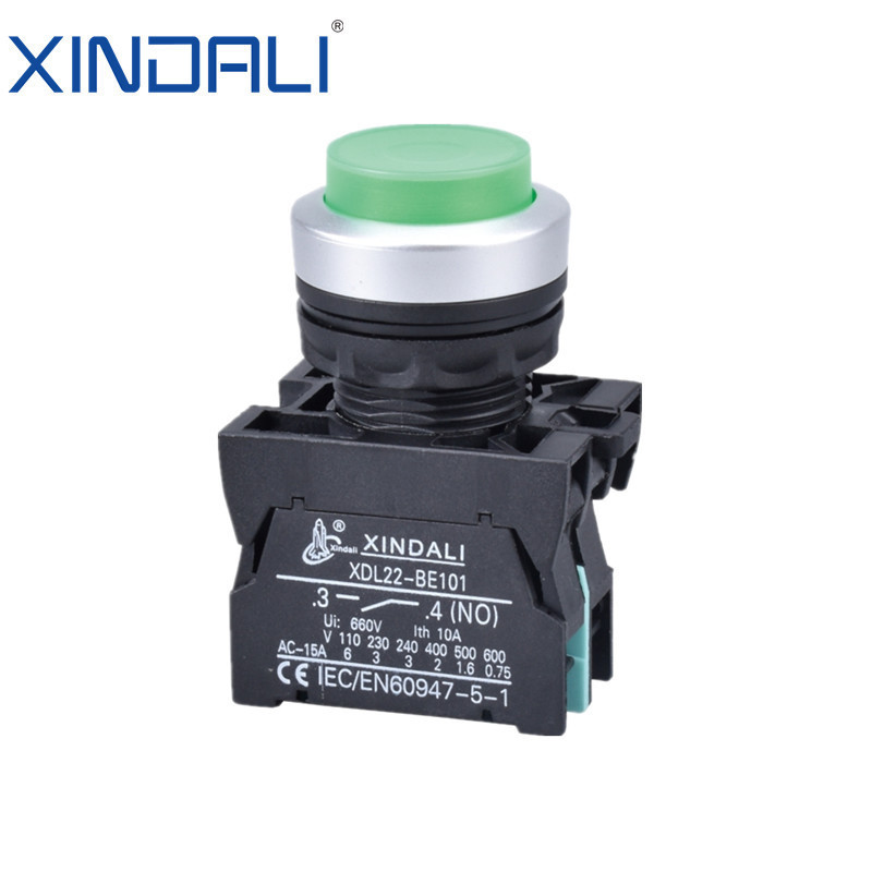 XDL22-CWL3361 Equipment 22mm Panel Mount LED Green Momentary Electric Push Button Switch