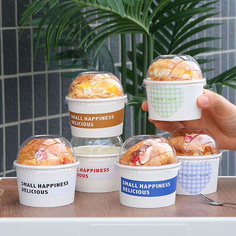 Wholesale Customer Printed Disposable White Paper Ice Cream Cup With Dome Lids 8oz Disposable Paper Frozen Yogurt Cup