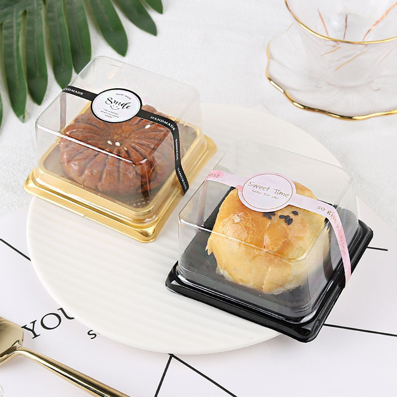 Wholesale Food Grade Black Plastic Mini Cake Box Packaging Gold Cupcake Muffin Dessert Container For Bakery Pastry