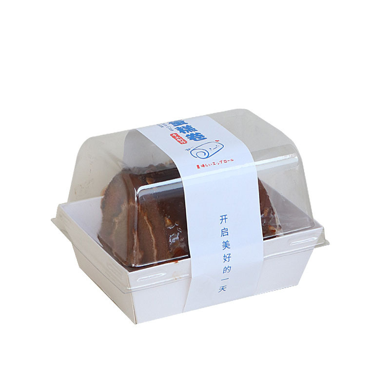 New Design Mousse Cake Roll Box Packaging White Bakery Paper Packing Container with Lids Transparent Snack Box Pastry Packaging