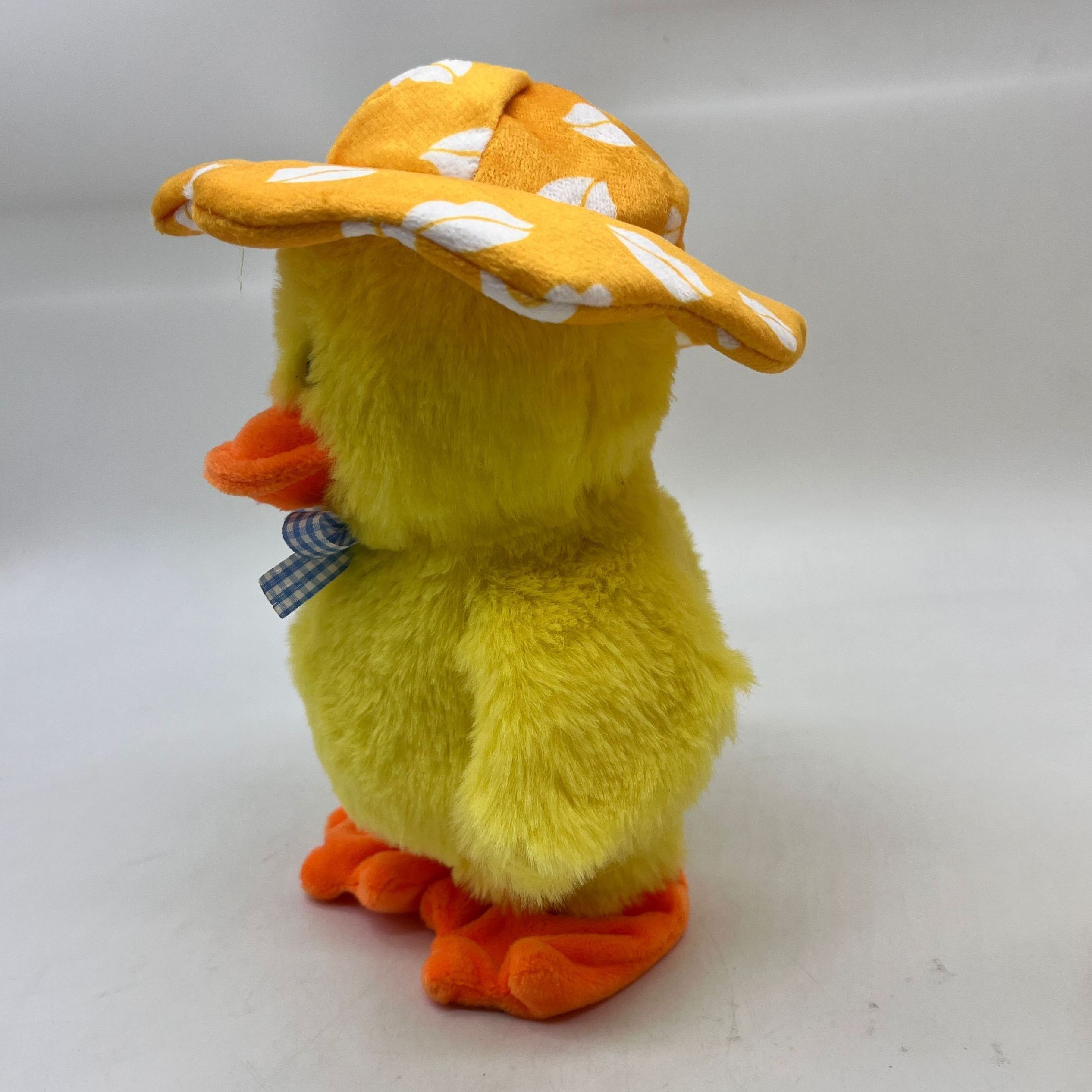 wholesale in stock Plush Electric yellow duck with hat and bow stuffed animal walking singing duck toy