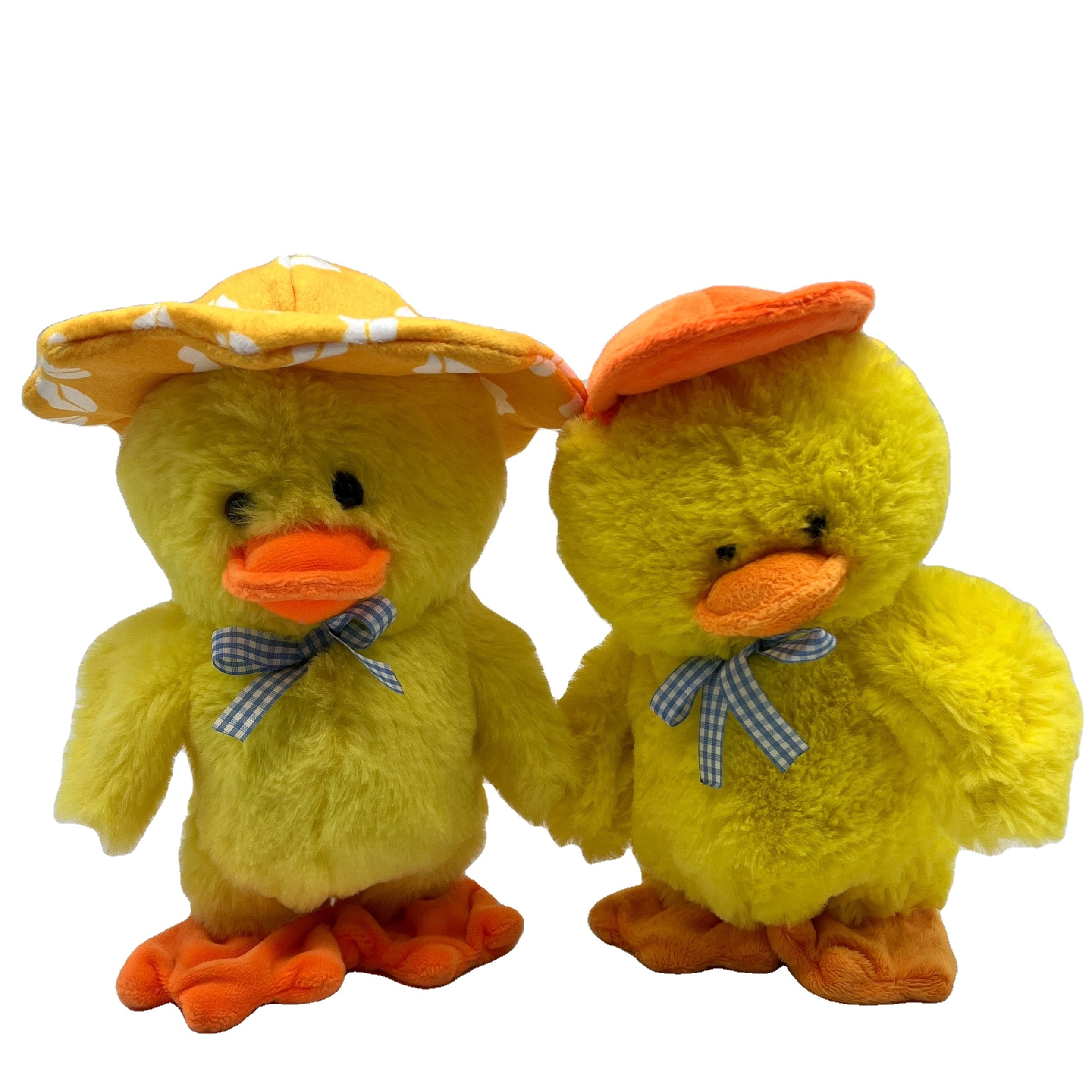 wholesale in stock Plush Electric yellow duck with hat and bow stuffed animal walking singing duck toy