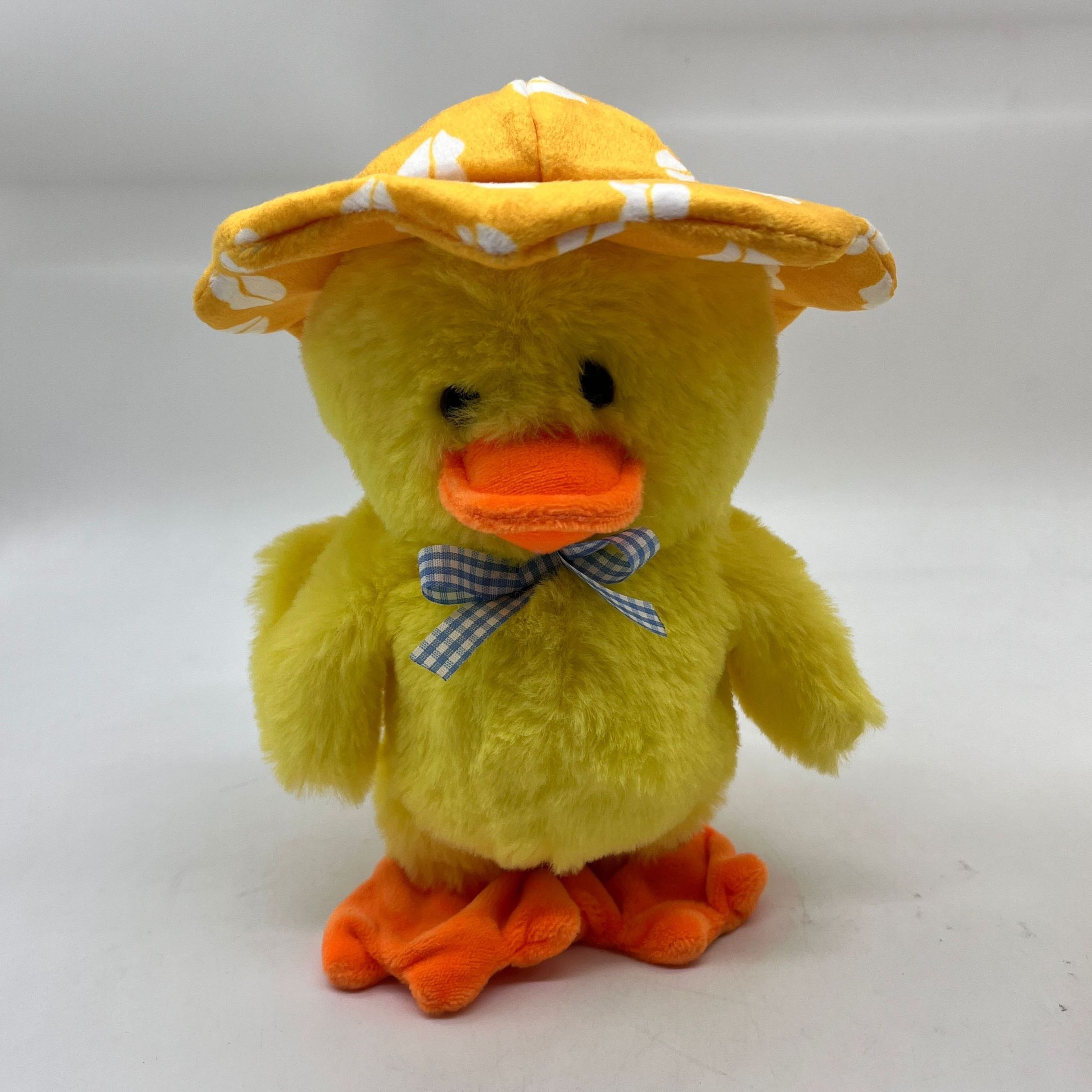 wholesale in stock Plush Electric yellow duck with hat and bow stuffed animal walking singing duck toy