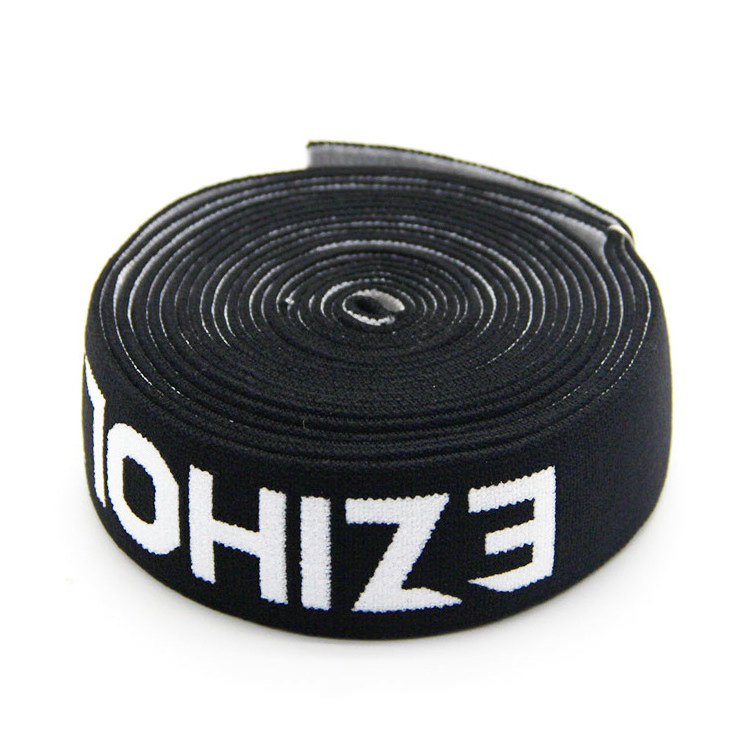 Personalised Custom Logo 25mm Jacquard Woven Elastic Band Shiny Underwear White Black Nylon Spandex Elastic Band For Boxer