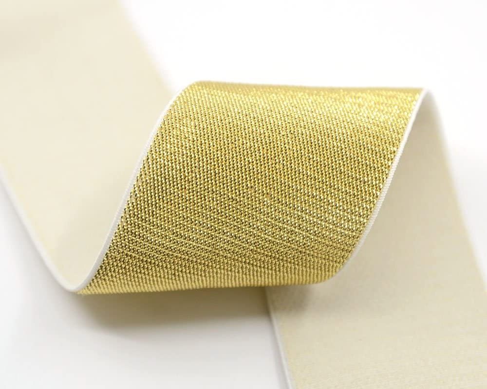 2-inch Wide Soft Gold and Silver Glitter Elastic Bands by 3-Yard Waistband Elastic Sewing Elastic Band Silver Glitter in White