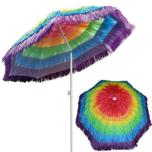 Outdoor Beach Umbrella Tropical Thatch Hawaiian Style Straw Umbrella UPF 50+ with Tilt Multicolor Green