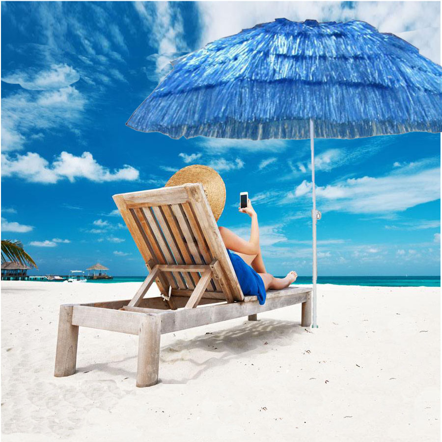 Outdoor Beach Umbrella Tropical Thatch Hawaiian Style Straw Umbrella UPF 50+ with Tilt Multicolor Green