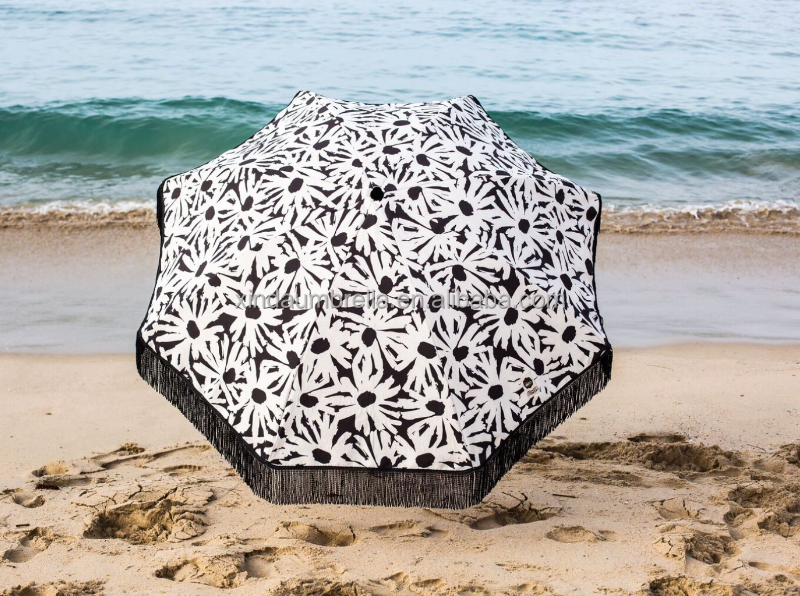 round luxury beach umbrella with tassels