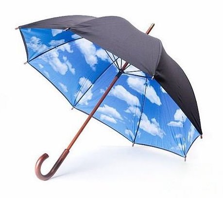 Giant Straight Golf Black Double Layer Inside Print Sky Blue and White Cloud Wood Umbrella