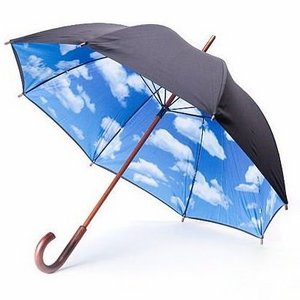 Giant Straight Golf Black Double Layer Inside Print Sky Blue and White Cloud Wood Umbrella