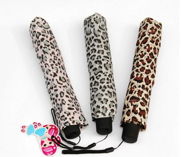 Lady Gift Slim Thin Small Pencil 3 Fold Leopard Print Design Sun Umbrella for Sale