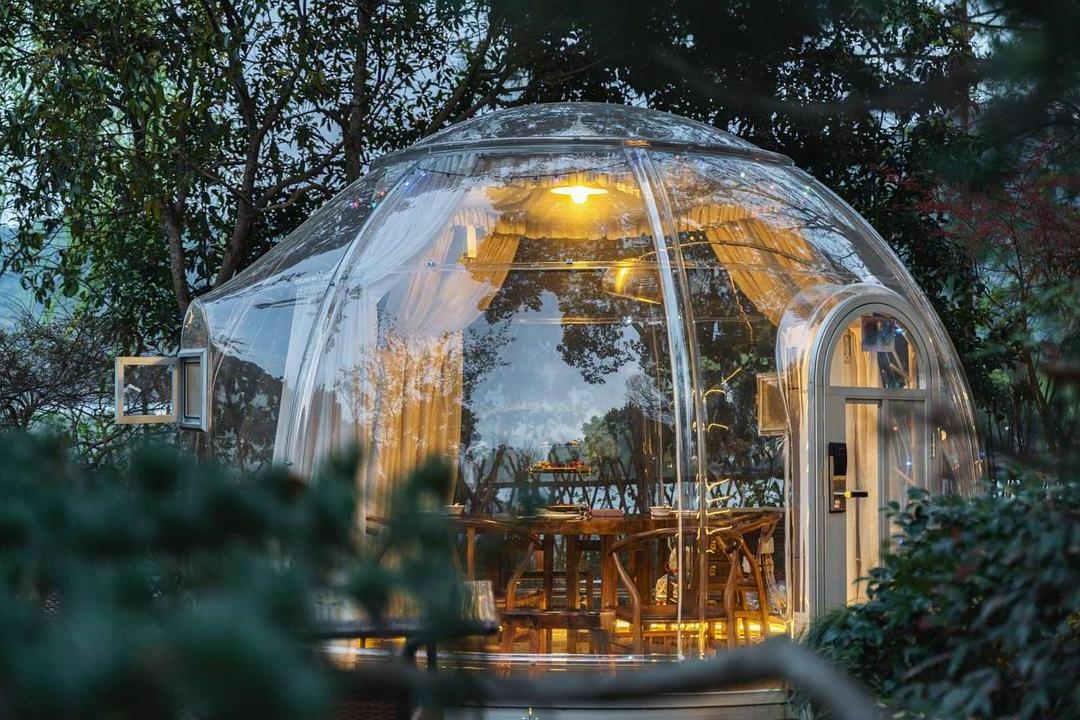 Custom size hotel bubble tent transparent prefab clear igloo dome house transparent PC glass room camping glamping garden igloo