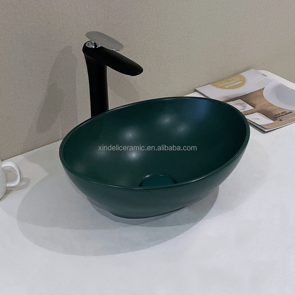 Wholesale Black Matt Oval Designs Small Vessel Sanitary Ware Ceramic Bathroom Sink Art Basin Countertop Sinks Modern China