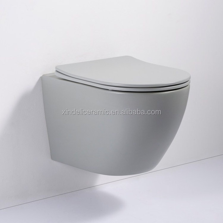 Luxury Ceramic Wall Mounted Toilets Modern Wall Hung Toilet WC European Bathroom Matt Black One Piece Rimless Wash Hotel Round