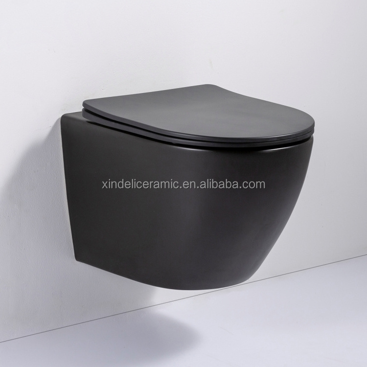 Luxury Ceramic Wall Mounted Toilets Modern Wall Hung Toilet WC European Bathroom Matt Black One Piece Rimless Wash Hotel Round