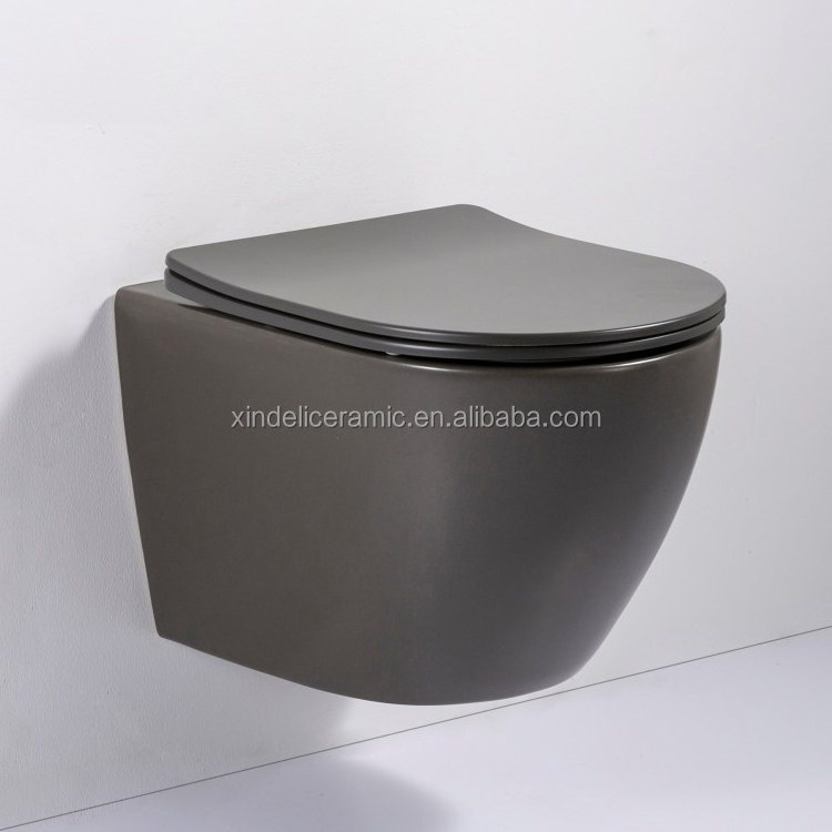 Luxury Ceramic Wall Mounted Toilets Modern Wall Hung Toilet WC European Bathroom Matt Black One Piece Rimless Wash Hotel Round