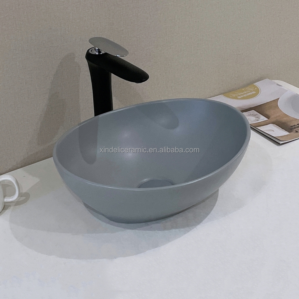 Wholesale Black Matt Oval Designs Small Vessel Sanitary Ware Ceramic Bathroom Sink Art Basin Countertop Sinks Modern China