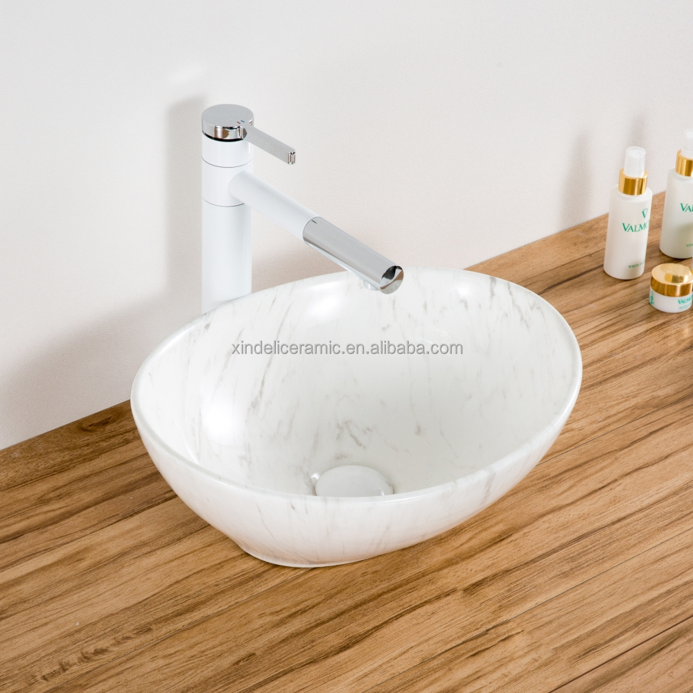 European Marble Counter Top Small Size Wash Basin for Small Apartment Studio Cabinet Basin Bathroom Art Sink