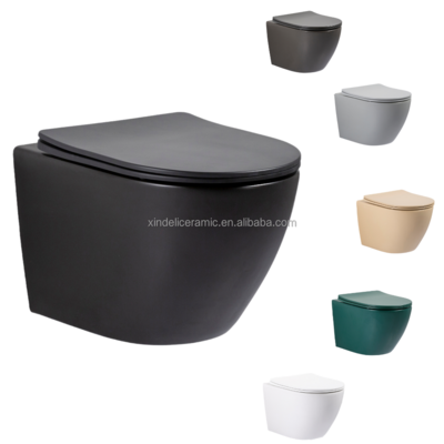 Luxury Ceramic Wall Mounted Toilets Modern Wall Hung Toilet WC European Bathroom Matt Black One Piece Rimless Wash Hotel Round